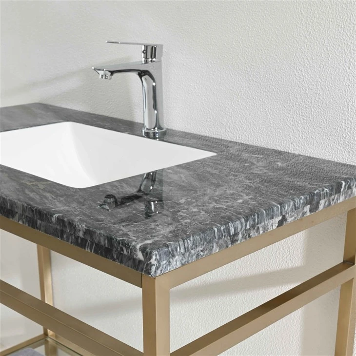 Natural Marble Brazilian Black Gold Metal Frame Bathroom Vanity